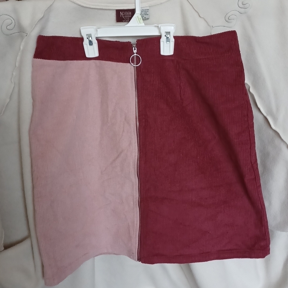 Skies are Blue Corduroy Front Zip Skirt Pink Maroon 0X